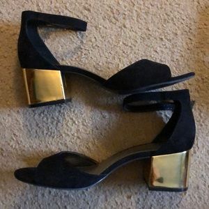 Women’s Black Gold Heel Dress Shoes Prom Sz 8.5